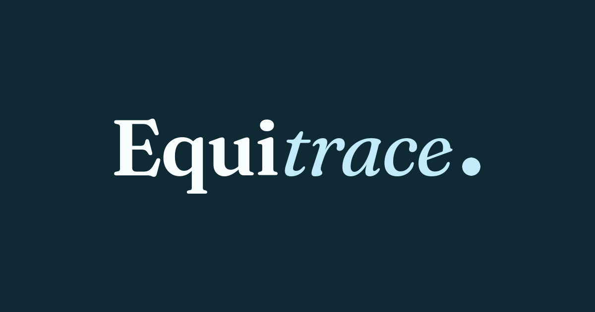 Equitrace logo in white and light blue on a dark blue background